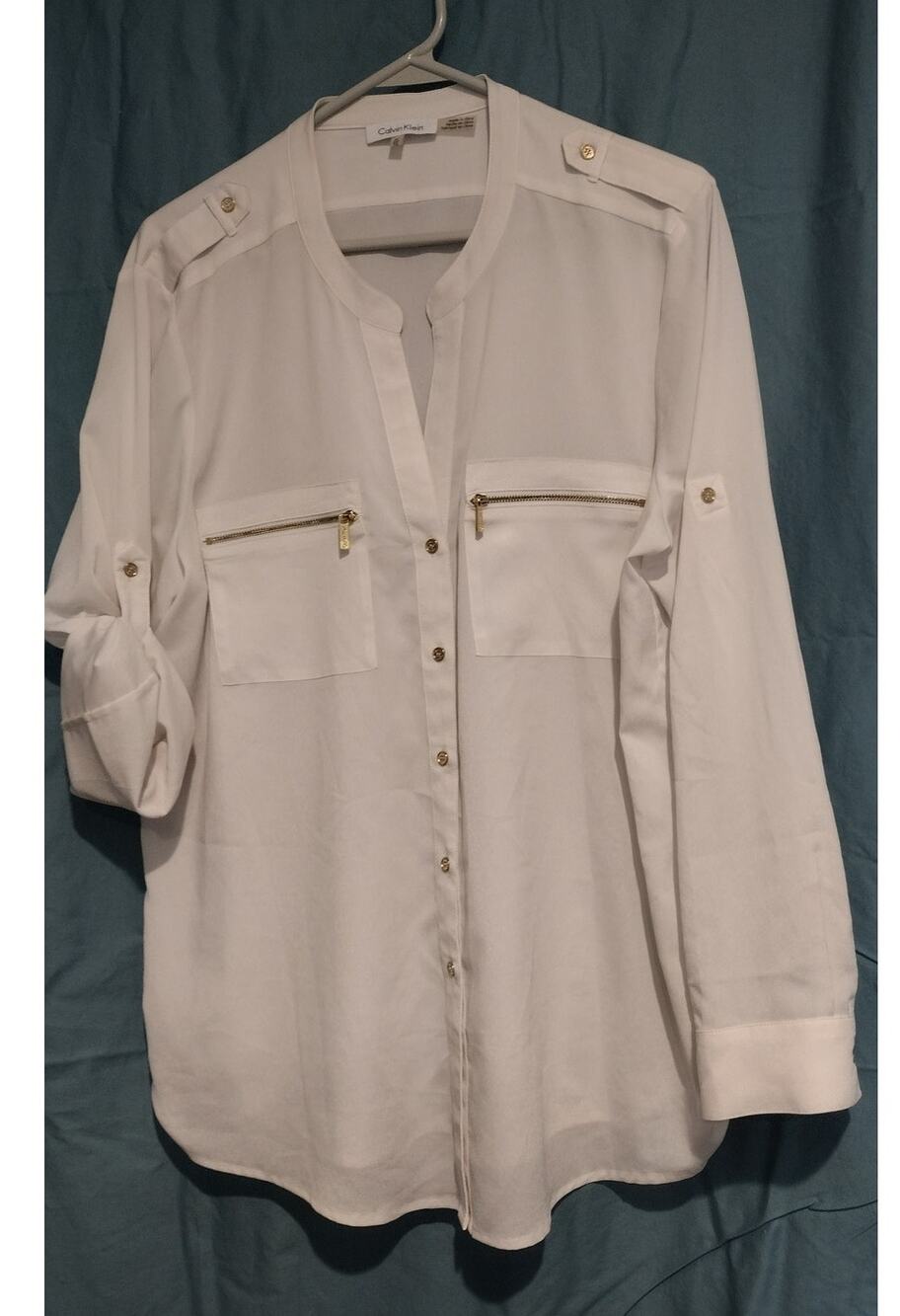 Calvin Klein XL Cream Sheer Blouse Business Casual Utility Office Professional